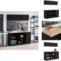 Armoires de garage 6 pcs noir bois d'ingénierie - Armoire De Garage - Armoires De Garage - Armoire De Rangement De Garage - Armoire à Outils