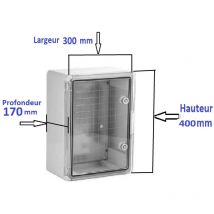 AR - moires électriques étanche saillie avec de plaque fond et support de fixation Coffret: 400x300x170 Vitré