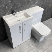 Arno 1100mm Vanity Bathroom Suite Sink + Toilet Unit L Shape - Left Hand, Square Pan-With Tap