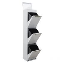 Ecoclas Plus Poubelle de recyclage en acier, poubelle de tri sélectif, avec plateau supérieur multifonction, blanc, 3 seaux : 3 x 17 l (51 l) CR321-E