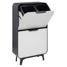 Round Meuble poubelle de recyclage en acier de 4 seaux, poubelle de tri sélectif design, 4 x 17 l (68 l), Anthracite et Blanc mat. CR441-R - Arregui