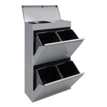 Arregui - Top Cubo De Basura Y Reciclaje De Acero De 4 Cubos Con Bandeja Superior Multiusos, Mueble De Reciclaje, 4 X 17 L (68 L) Gris Cr622-b