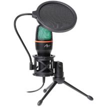 ART - AC-02 Mikrofon kapazitiv stehend dreifach Desktop-Mikrofon mit Anti-Schock-Käfig usb led Schwarz