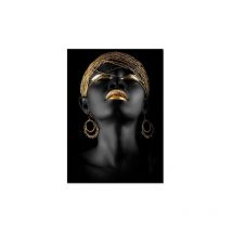 Jormftte - Art Africain Femme Noire avec Coiffe dorée peintures sur Toile Art Mural Fille Africaine Affiches Imprime Art Mural 60x80 cm sans Cadre