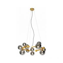 Art Deco Hängelampe Gold mit Rauchglas 12 Lichter - David