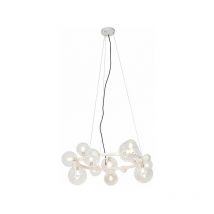 Qazqa - Art Deco hanging lamp white with clear glass 12 lights - David - White
