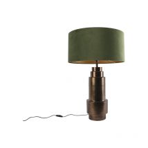 Art Deco Table Lamp Bronze Velvet Lampshade Green with Gold 50 cm - Bruut