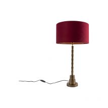 Art Deco Tischlampe Bronze Veloursschirm Rot 35 cm - Pisos