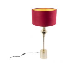 Art Deco Tischlampe mit Veloursschirm rot 35 cm - Diverso