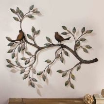 Art Deco Wall Bird, a Pair Of Love Birds On The Branches, Metal Wall Hanging Sculpture, Retro Wrought Iron Wall Decoration,58x48CM