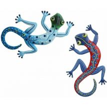 Art extérieur de jardin de lézard, décoration murale de gecko en métal, décoration de lézard, ensemble de 2 gecko en métal, pour patio ou clôture,