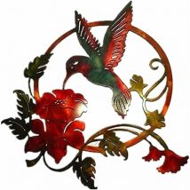 Art Mural D'oiseau en Métal Rond pour Jardin Décoration De Salon Fleur