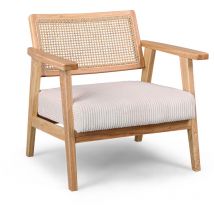 Frankystar - Artena - Sillón de madera maciza de Parawood con monturas de polyrattan y asiento de pana