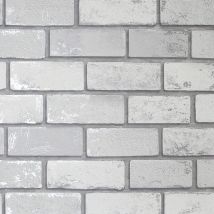 Arthouse - Metallic Silver White Grey Wallpaper Brick Wall Realistic 3d Rustic