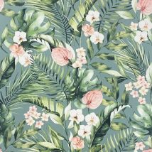Arthouse - Tropical Floral Sea Blue Wallpaper Flowers Pink Green Modern Naturistic