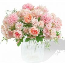 Hoopzi - Artificial Flowers, 2 Pack Fake Peony Silk Light Pink Hydrangea Bouquet Decor Plastic Carnations Daisy Realistic Flower Arrangements Wedding