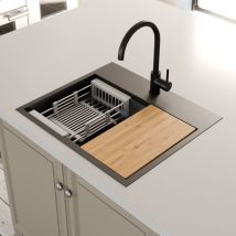 Artikitch - Black Kitchen Sink 1 Bowl Undermount Inset Modern Stainless Steel Drainer Waste