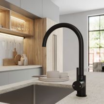 Artikitch - Kitchen Mixer Tap Single Lever Modern Mono Curved Swivel Swan Spout Matt Black