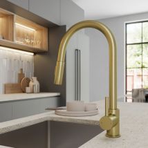 Artikitch - Pull Out Kitchen Mixer Tap Dual Spray Swivel Spout Single Lever Brushed Brass
