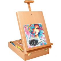Cavalletto professionale per pittura da tavolo Nancy - cassetta/valigetta integrata - leggío, supporto tele - Artina