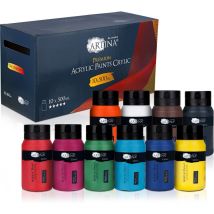 Crylic Peinture Acrylique pour Artistes Fortement pigmentées Lot de 10 Tubes de Peinture Acrylique de 500ml - Artina