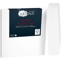 Artina - Set de 3 lienzos blancos preestirados Premium 3D con bastidores de madera fsc Lienzos para pintar estables y pretratados para pintar - con
