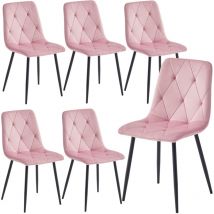 Artist Hand Set of 6 Dining Chairs for Dining Room Living Room, Velvet Fabric Kitchen Chairs Set with Upholstered Seat Solid Backrest Metal Legs, Pink