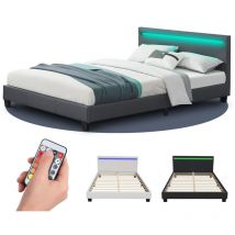 Polsterbett Paris – modernes Bettgestell mit led Beleuchtung, Lattenrost & Kopfteil – Kunstleder & Holz – Bett Einzelbett – 140×200 cm grau - Juskys