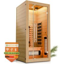 Artsauna - Infrarotkabine Kiruna90 Premium mit Vollspektrum- & Flächenstrahler, 1 Person, led Farblicht & Glastür, Infrarotsauna Sauna