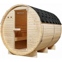 Outdoor Fasssauna Spitzbergen 220 - 8 kW Ofen, Saunasteine & Zubehör - Saunafass aus Fichtenholz - Gartensauna - 6 Personen - Artsauna