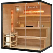 Saunakabine Vantaa 175 mit Salzstein - Indoor Sauna 4 Personen - 8kW Ofen, Glasfront, led Licht, Thermometer & Sanduhr - Komplett Set - Artsauna