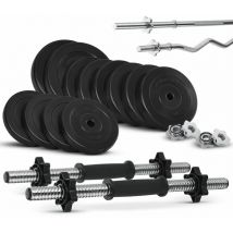 Artsport 3in1 Hantelset mit 2 Kurzhanteln, 1 Langhantel & 1 SZ Curlhantel – 12 Gewichte mit 60kg und Sternverschlüssen – Hantel Set Krafttraining