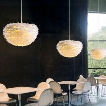 Luminaire suspendu Globe Blanc Plume Chandelier E27 pour Chambre d'enfant Salon D50 cm x H38 cm - Arturesthome