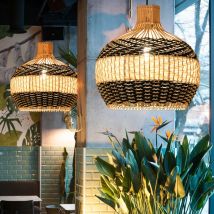 Arturesthome - Luminaires suspendus en rotin Plafonnier simple en rotin géométrique avec cordon réglable pour îlot de cuisine D40 cm x H40 cm