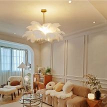 Arturesthome - Lustre à plumes blanc Luminaire moderne en laiton led pour chambre à coucher salon D90 cm
