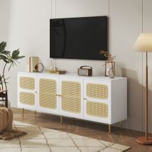 Meuble tv élégant en rotin - 180x40x72 cm avec rangement,Blanc - Arturesthome