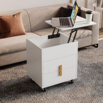 Arturesthome - Table de chevet multifonctionnelle avec table élévatrice et roulettes, blanche, 1 drap