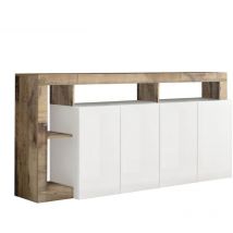 Altobuy - arturo - Buffet 4 Portes Blanc Laqué Encadrement Niches Aspect Bois Antik