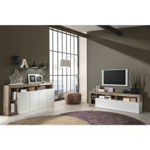 Altobuy - arturo - Ensemble Buffet 4P + Meubles tv Blanc Laqué Niches Aspect Bois Antik