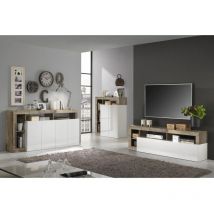 Altobuy - arturo - Ensemble Buffet 4P + Meubles tv et Bar Blanc Laqué Niches Aspect Bois Antik
