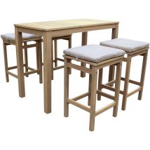 Conjunto de mesa alta y 4 taburetes aruba 4 plazas de acacia cojines arena