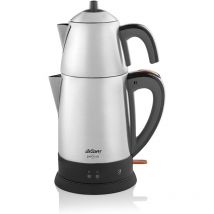 Arzum - Cayci Lux Inox, Teemaschine, Türkische Teekanne 1800W Wasserkocher Edelstahl Silber-Schwarz