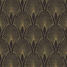 Livingwalls - as Creation Art Deco Fan Arches Black Gold Wallpaper Metallic Effect Textured