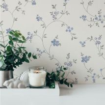 As Creation - a.s. Création Carta da parati in tessuto non tessuto - Carta parati floreale con motivo a fiore in crema, grigio e blu - Carta da