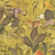 As Creation - Textured Jungle Lime Green Wallpaper Floral Animal Print Botanical