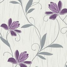 A.s.creations - Lotus Wallpaper as Creation Floral Textured Glitter Vinyl Grey Purple White