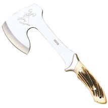 Ascia Montera con ghiera e mango su corno di cervo Joker Hunter, lama in acciaio 420, contiene custodia in pelle, HC00 + carta regalo multiuso