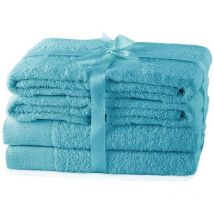 Set di 4 asciugamani turchese 50 x 100 cm e 2 teli doccia 70 x 140 cm 100% cotone qualità assorbente Amari - Ameliahome