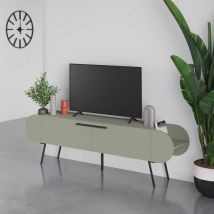 Fwstyle - Ash Green Capsule tv Stand with 2 Doors & Side Shelves - Modern tv Unit with Metal Legs & Storage Compartments - 195cm Wide - for Living