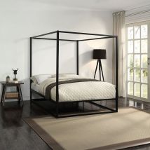 Slumberworx - ashwell modern 4 four poster metal bed frame black, double - Black